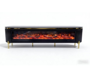 Cheminée Électrique Décorative Noire Pieds Dorés