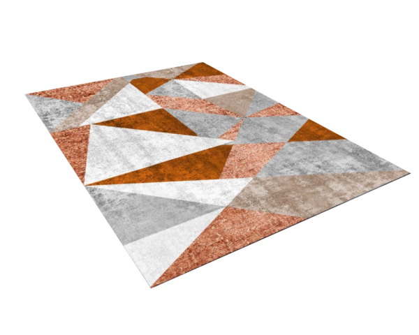 Tapis Géométrique Orange Gris Blanc