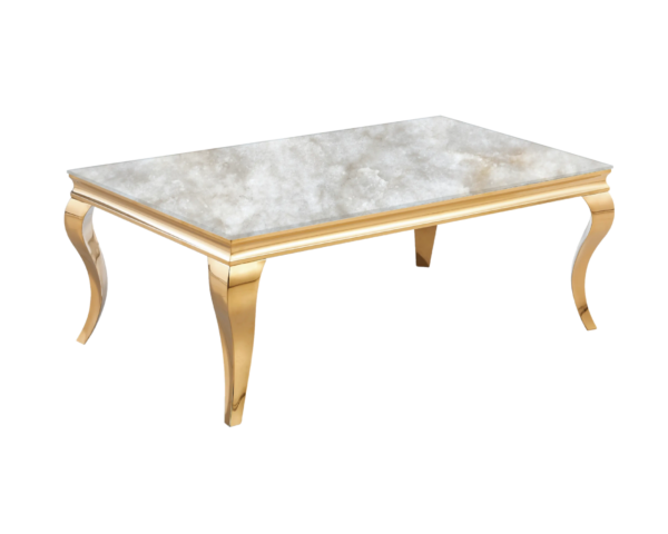 Table Basse Plateau Marbre Blanc Pieds Dorés Galbés
