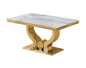 table-salon Table Basse Plateau Marbre Blanc Piédestal Doré Sculpté