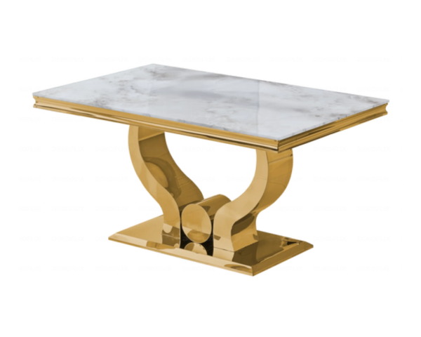 table-salon Table Basse Plateau Marbre Blanc Piédestal Doré Sculpté