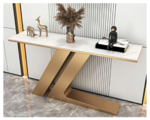 table-sdalon-7 Table Console Plateau Marbre Blanc Pied Doré en Z