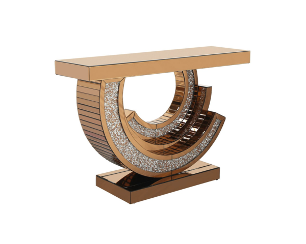 Table Console Miroir Bronze Doré Pied Spirale Cristaux