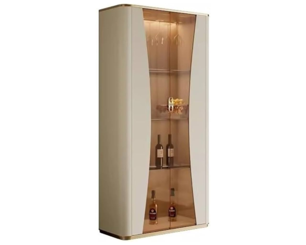 Vaisselier Vitrine Blanc Laqué avec Éclairage LED Doré