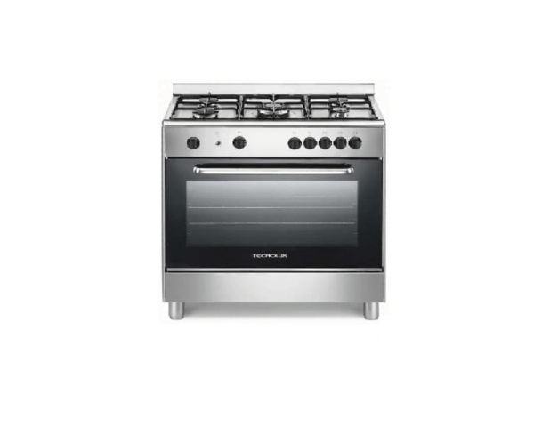 Tecnolux TEC90 cuisinière 5 feux 90X60 inox, four à gaz + grill avec tournebroche